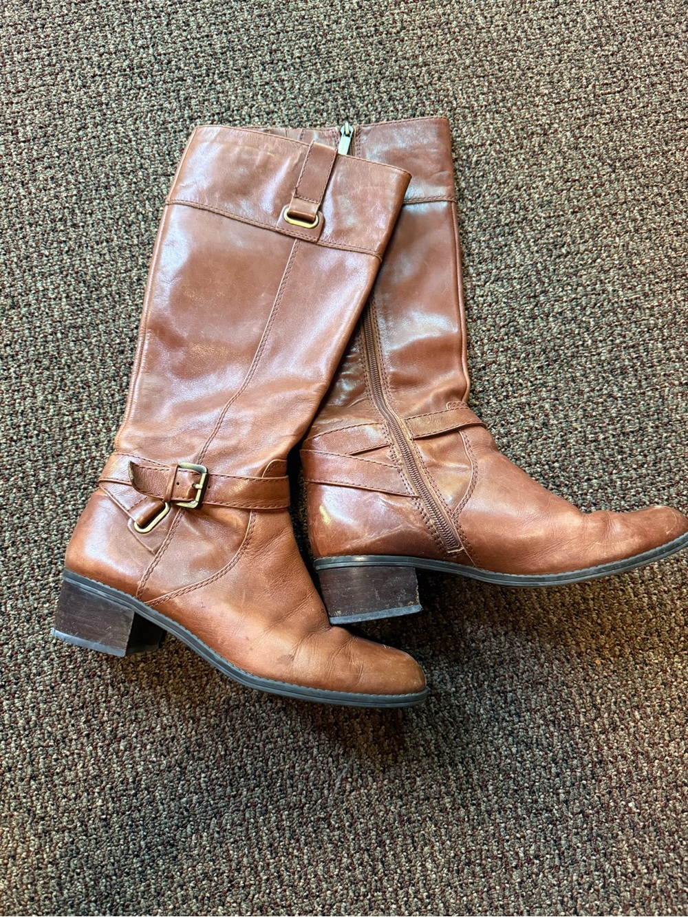 Macy's Tan Leather Mid-Calf Heeled Riding Boots